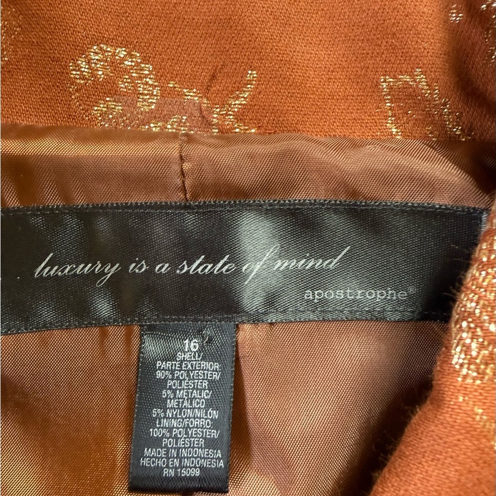 Apostrophe Rust Floral Jacquard Blazer Double Breasted Jacket Vintage Style - Picture 2 of 15